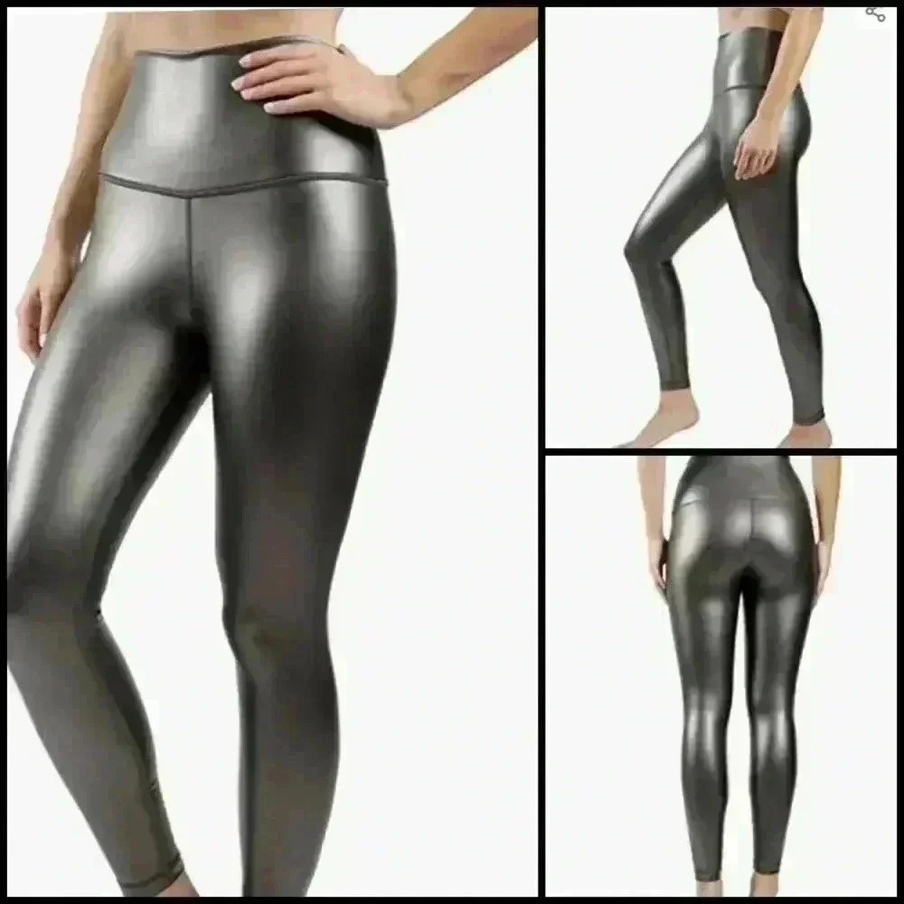 90 Degree Leatherette Super High Rise Ankle Gunmetal Gray Ankle Leggings